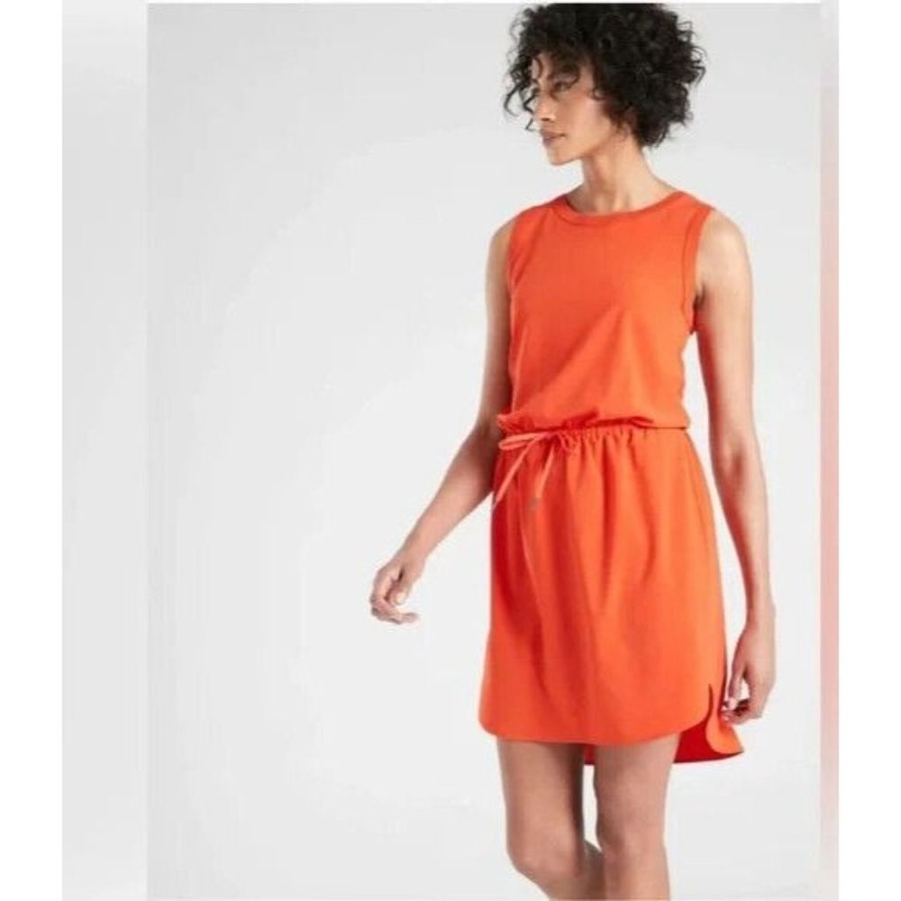 ATHLETA RINCON DRESS casual sleeveless drawstring waist sporty travel orange XL